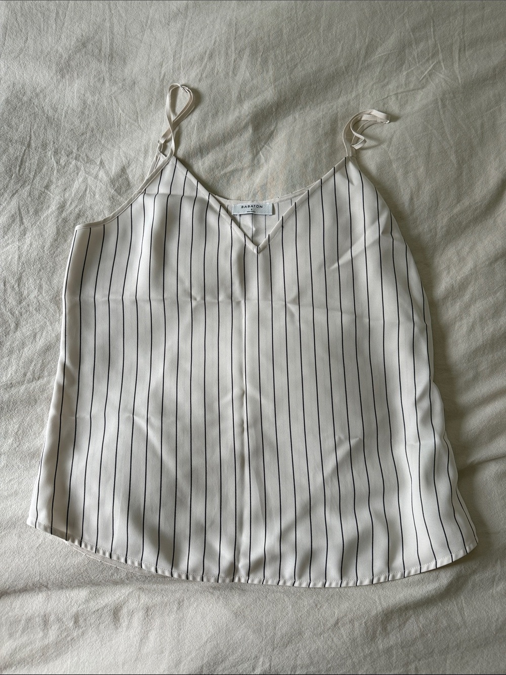 Aritzia Cream Vertical Stripe V-Neck Cami